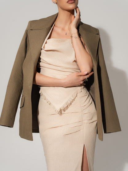 Open Back Draped Top in Linen - Beige