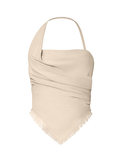 Open Back Draped Top in Linen - Beige