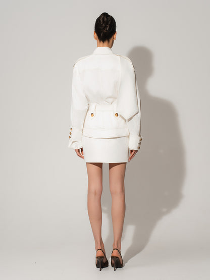 Oversized Belted Trench Jacket - White