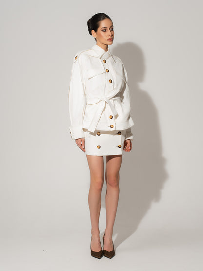 Oversized Belted Trench Jacket - White