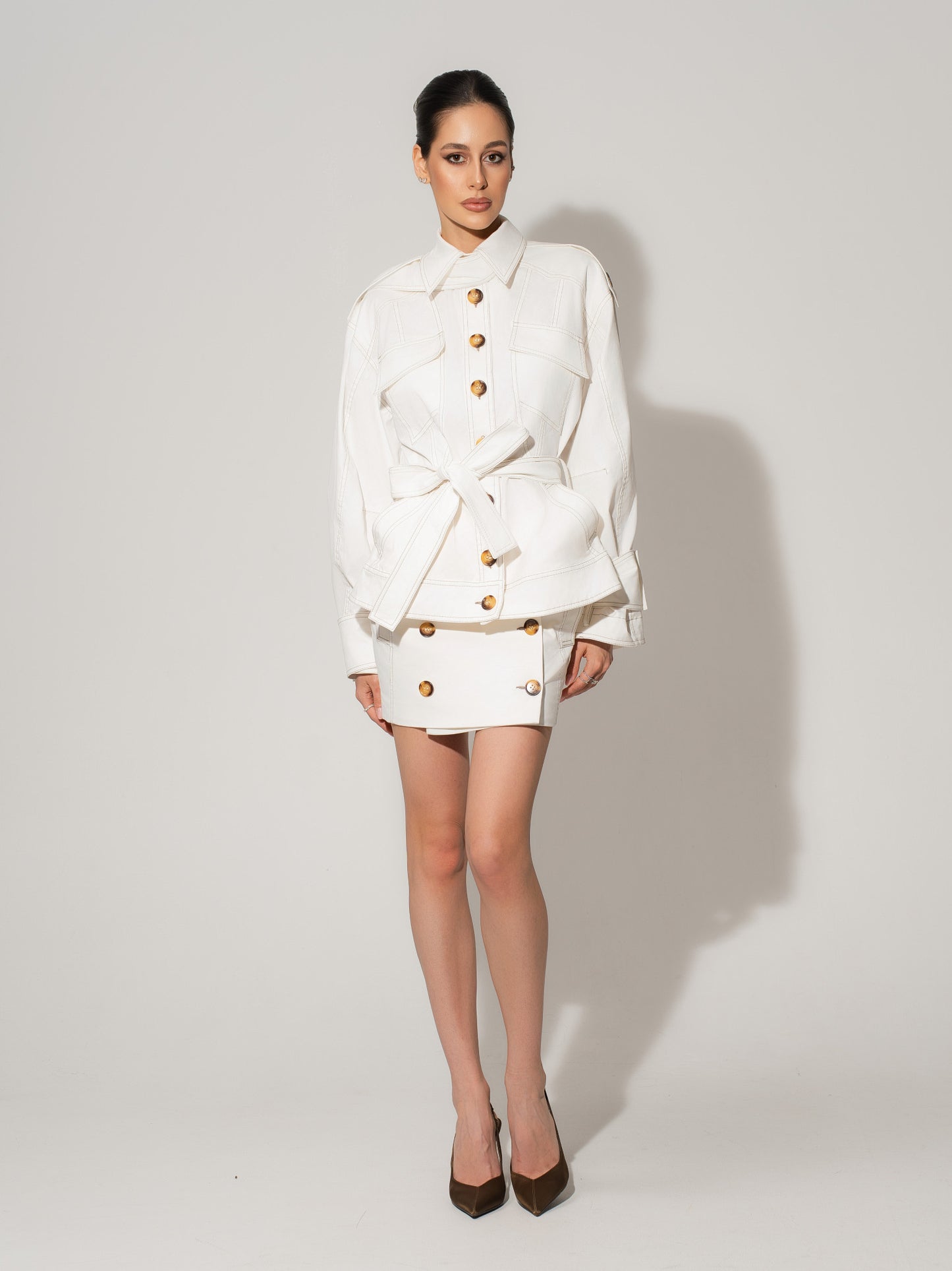 Oversized Belted Trench Jacket - White