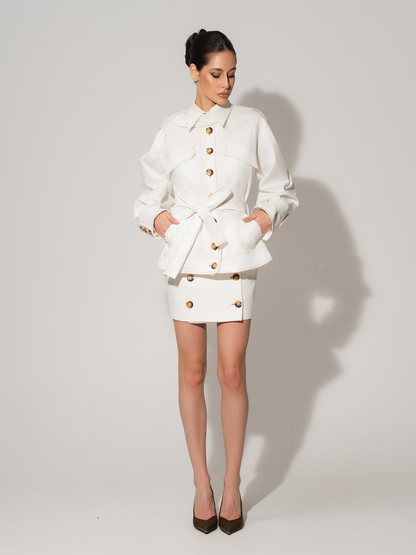 Oversized Belted Trench Jacket - White