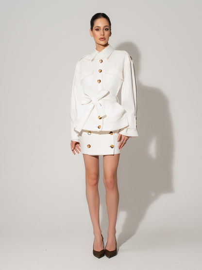 Oversized Belted Trench Jacket - White