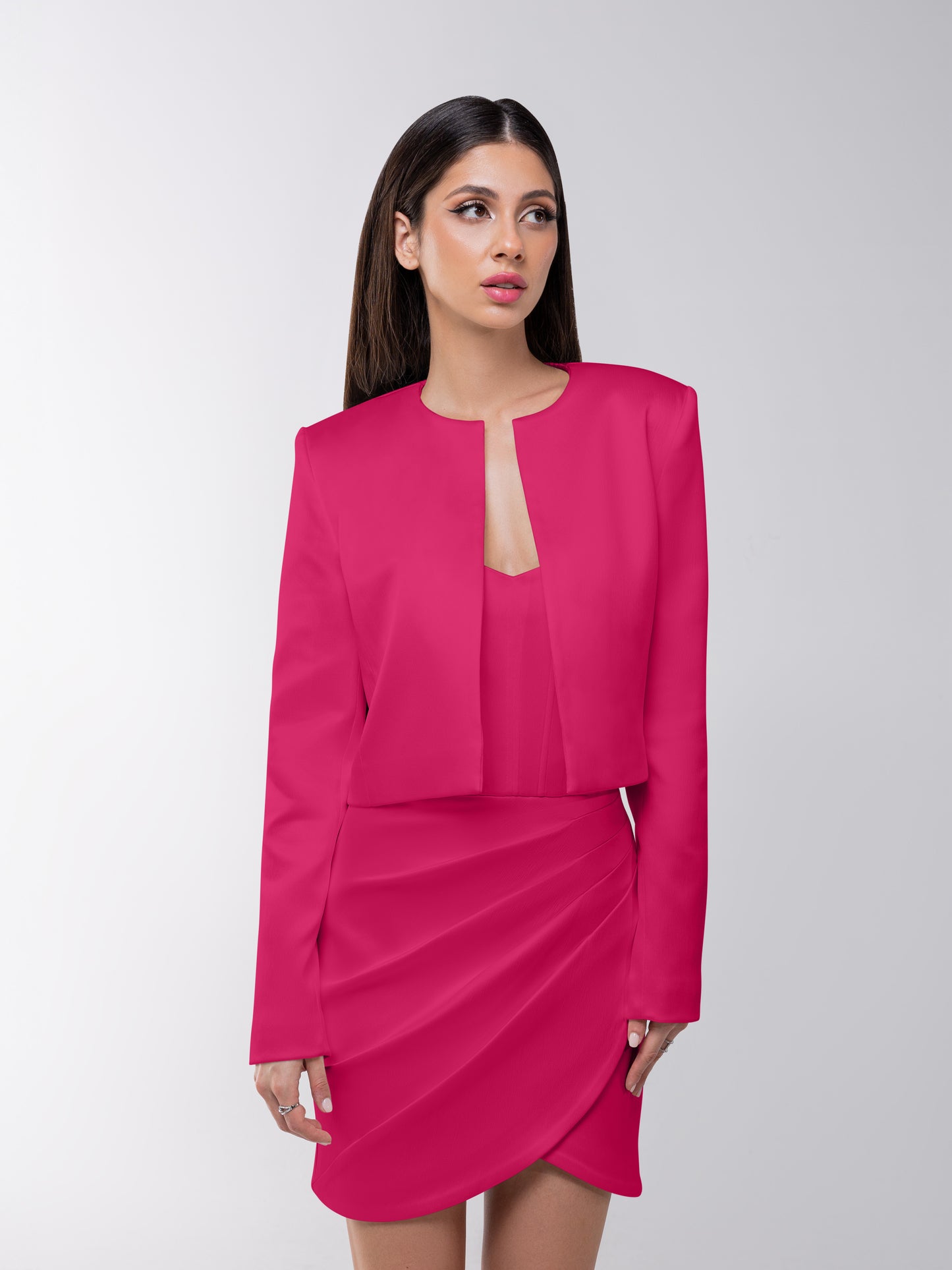 Perfectly Romantic Cropped Blazer - Hot Pink