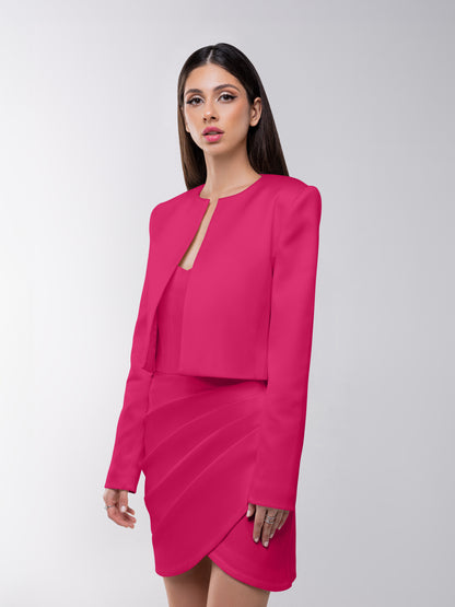 Perfectly Romantic Cropped Blazer - Hot Pink