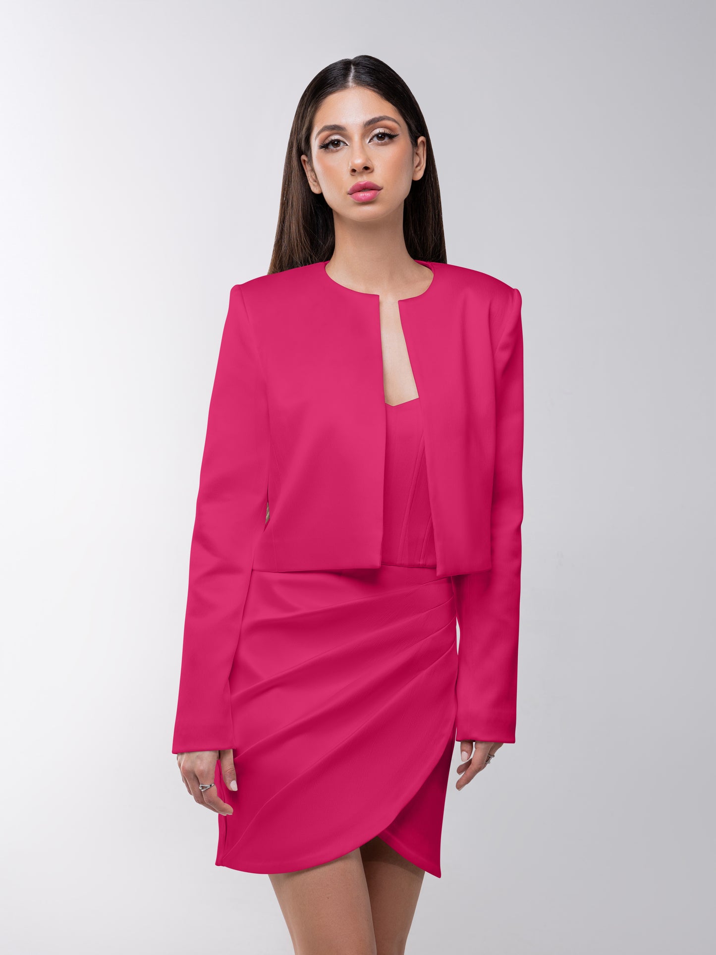 Perfectly Romantic Cropped Blazer - Hot Pink