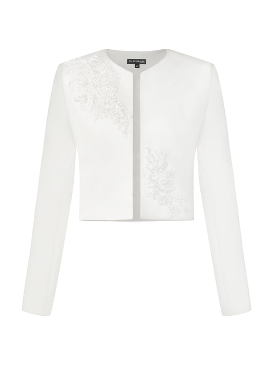 Perfectly Romantic Cropped Blazer with Embroidery - Pearl White