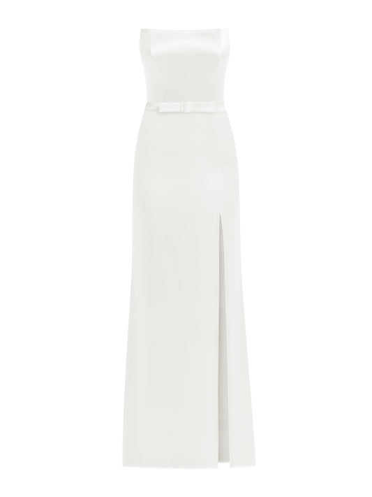 Queen of Hearts Satin Maxi Dress - Pearl White