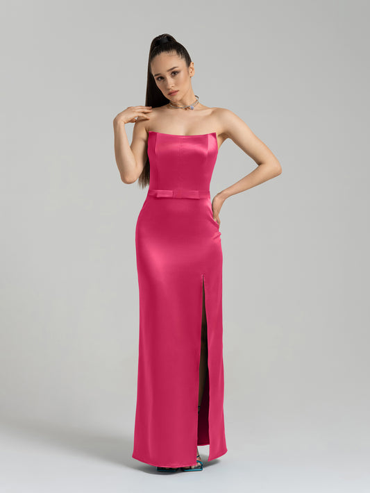 Queen of Hearts Satin Maxi Dress - Hot Pink