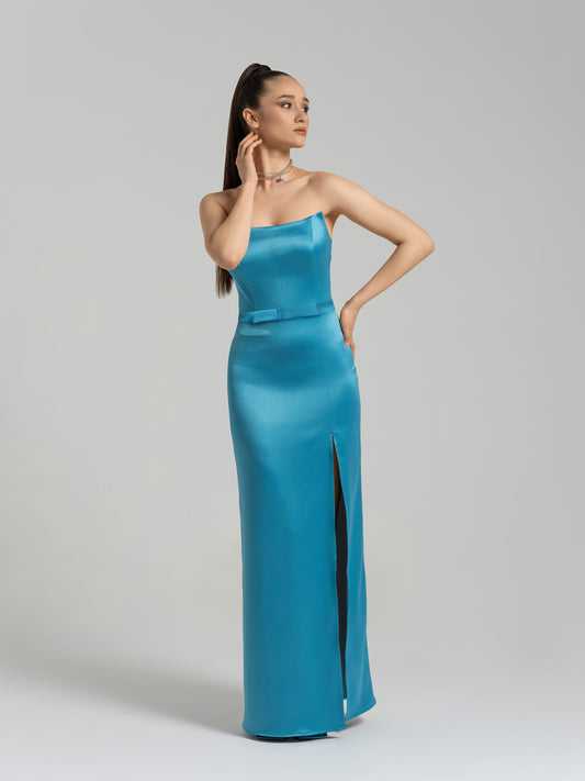 Queen of Hearts Satin Maxi Dress - Turquoise