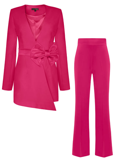 Rare Pearl Power Suit with Bow Belt - Hot Pink