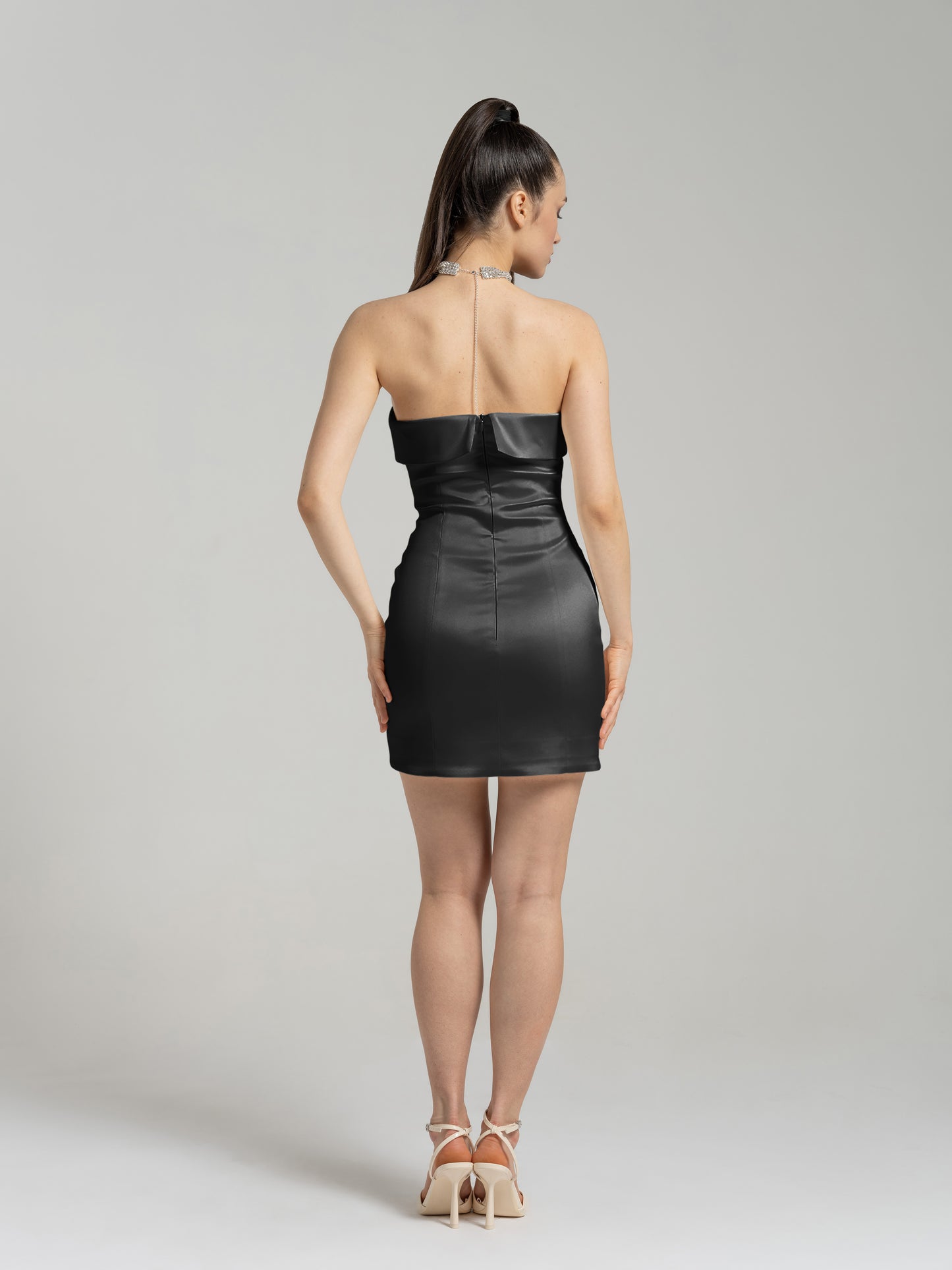 Romantic Allure Satin Mini Dress - Black by Tia Dorraine Women's Luxury Fashion Designer Clothing Brand
