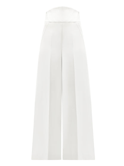 Romantic Flow High-Waist Wide-Leg Trousers - Pearl White