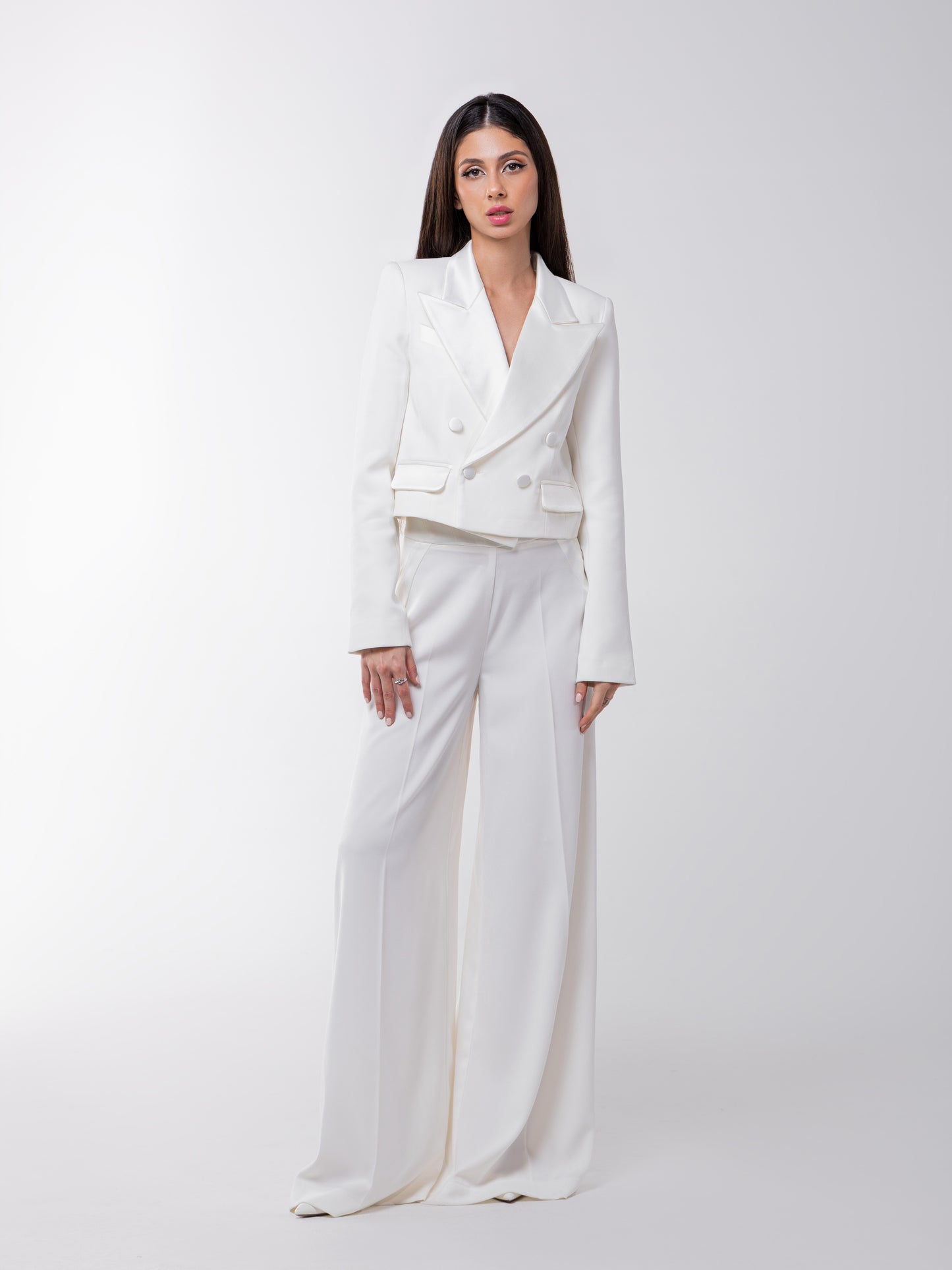 Romantic Flow High-Waist Wide-Leg Trousers - Pearl White