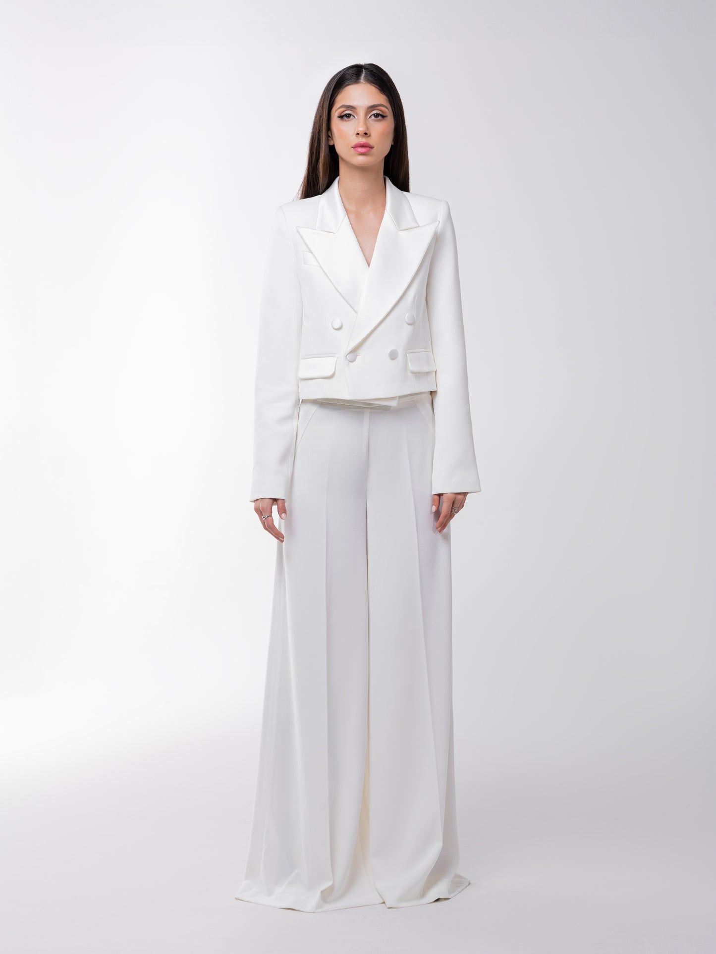 Romantic Flow High-Waist Wide-Leg Trousers - Pearl White