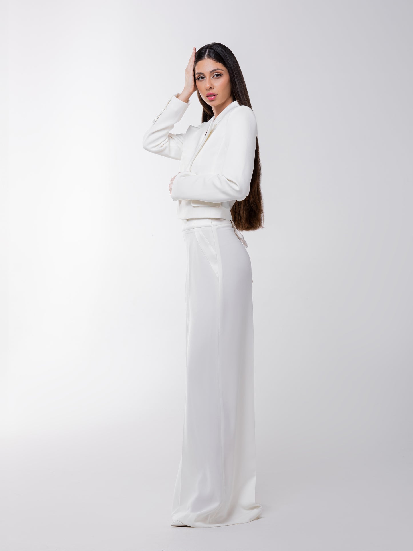 Romantic Flow High-Waist Wide-Leg Trousers - Pearl White