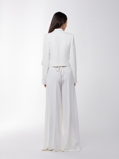 Romantic Flow High-Waist Wide-Leg Trousers - Pearl White