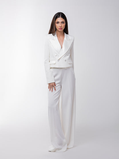 Romantic Flow High-Waist Wide-Leg Trousers - Pearl White