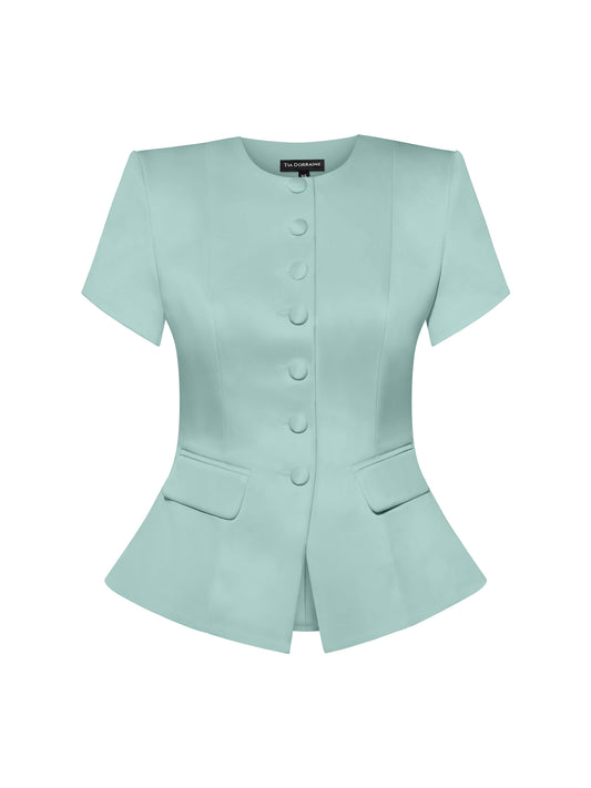 Romantic Glow Short Sleeves Blazer - Green