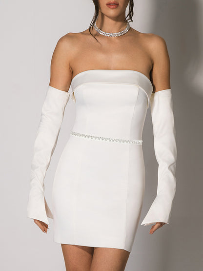 Romantic Allure Satin Mini Dress -  Pearl White