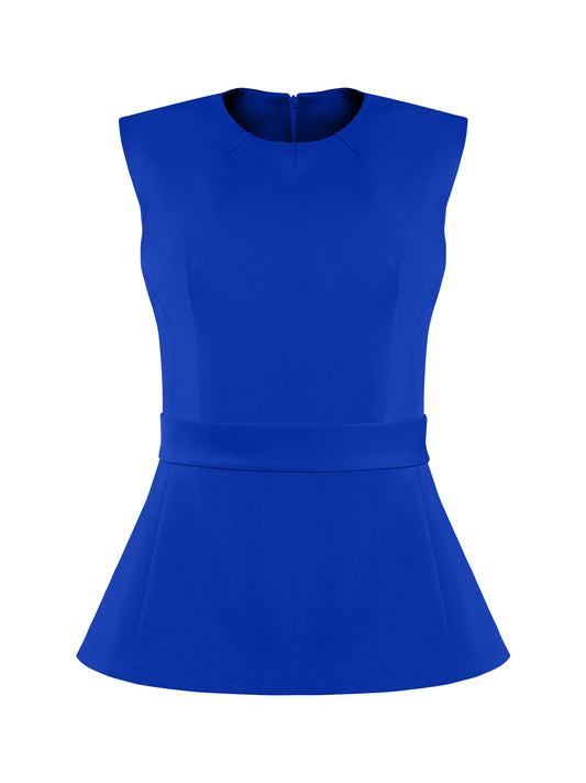 Royal Azure Sleeveless Waist-Fitted Top by Tia Dorraine Women's Luxury Fashion Designer Clothing Brand