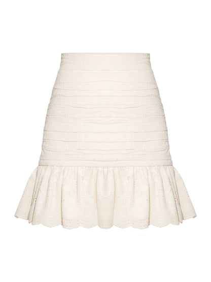 Ruched Mini Skirt in Cotton - Beige