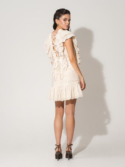 Ruffled Open Back Top & Ruched Mini Skirt Set