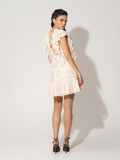 Ruffled Open Back Top in Cotton - Beige