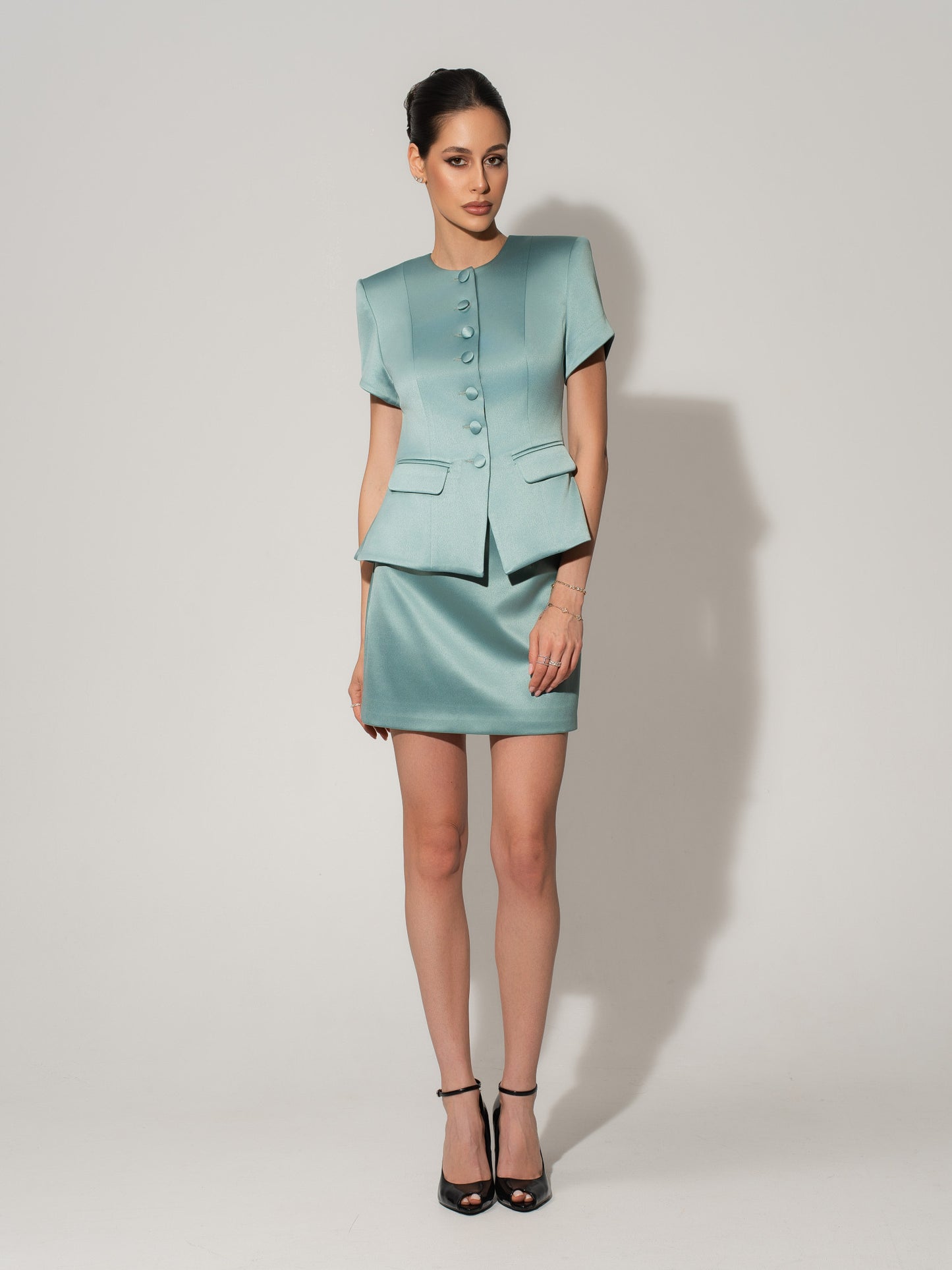 Satin Mini Skirt - Green