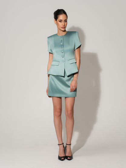 Satin Mini Skirt - Green