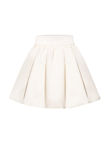 Satin Balloon Mini Skirt - Pearl White