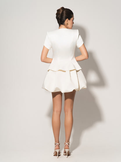 Satin Balloon Mini Skirt - Pearl White