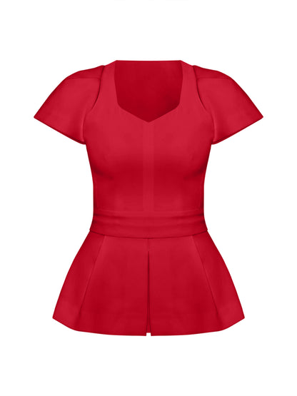 Short-Sleeved Fitted Top - Fierce Red