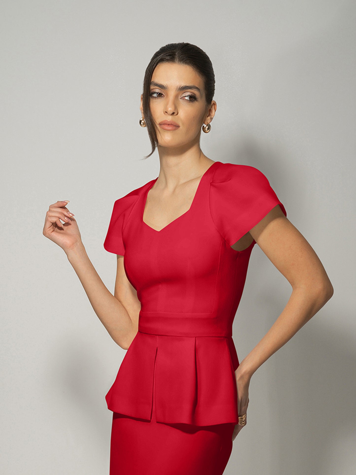 Short-Sleeved Fitted Top - Fierce Red