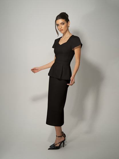 Short-Sleeved Fitted Top & Skirt Set by Tia Dorraine Women's Luxury Fashion Designer Clothing Brand