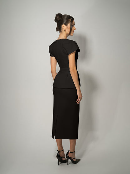 Short-Sleeved Fitted Top & Skirt Set by Tia Dorraine Women's Luxury Fashion Designer Clothing Brand