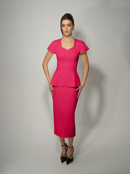 Short-Sleeved Fitted Top & Skirt Set by Tia Dorraine Women's Luxury Fashion Designer Clothing Brand