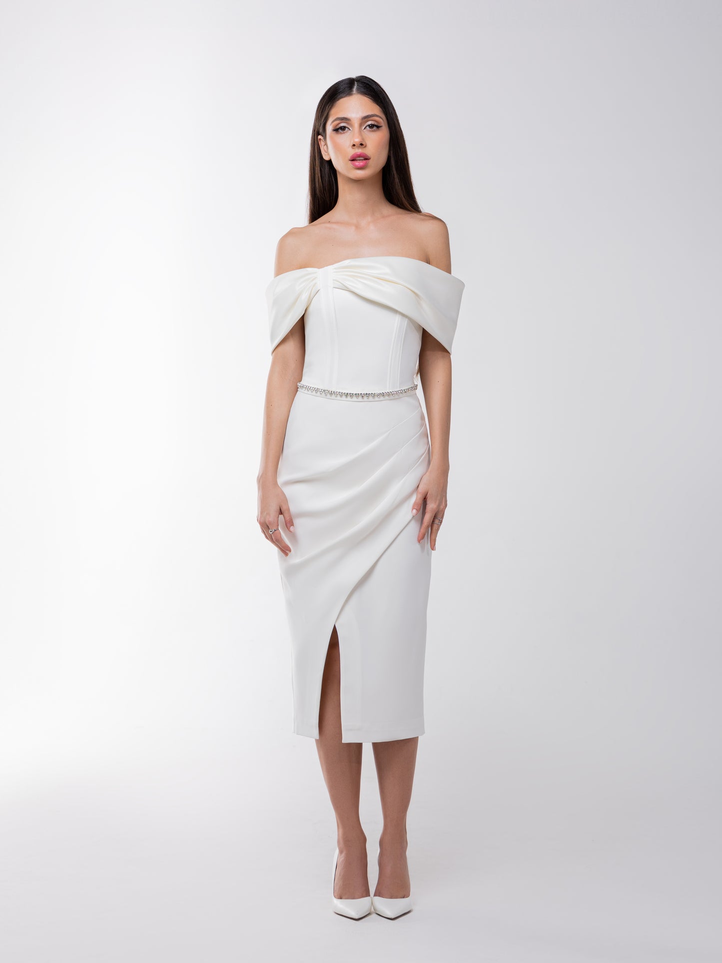 Signature of the Sun Midi Dress - Pearl White