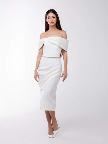 Signature of the Sun Midi Dress - Pearl White