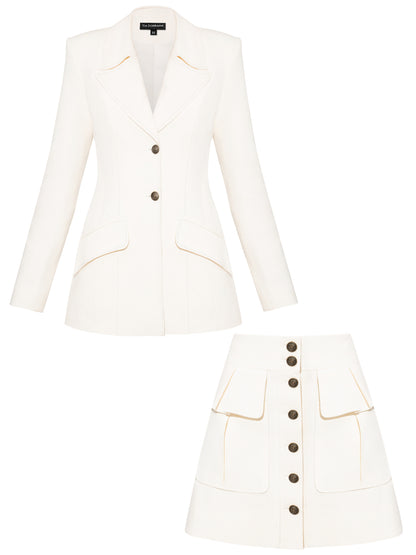 Single-Breasted Blazer & Cargo Mini Skirt Linen Set