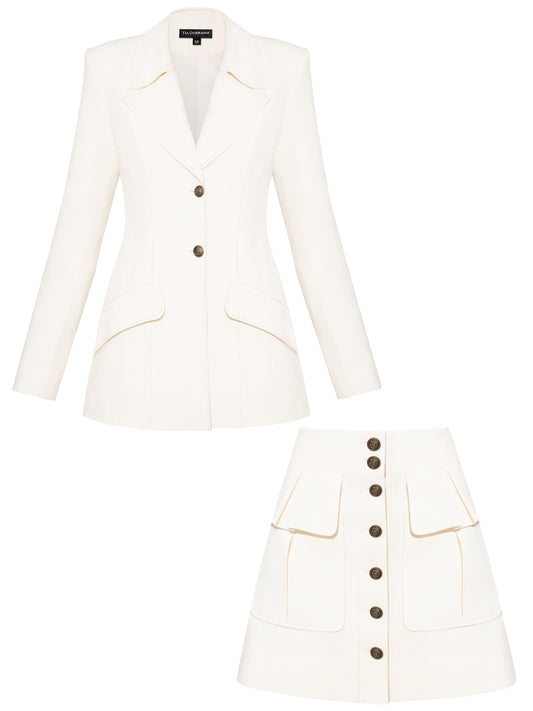 Single-Breasted Blazer & Cargo Mini Skirt Linen Set