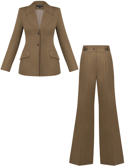 Single-Breasted Blazer & Trousers Linen Set - Green