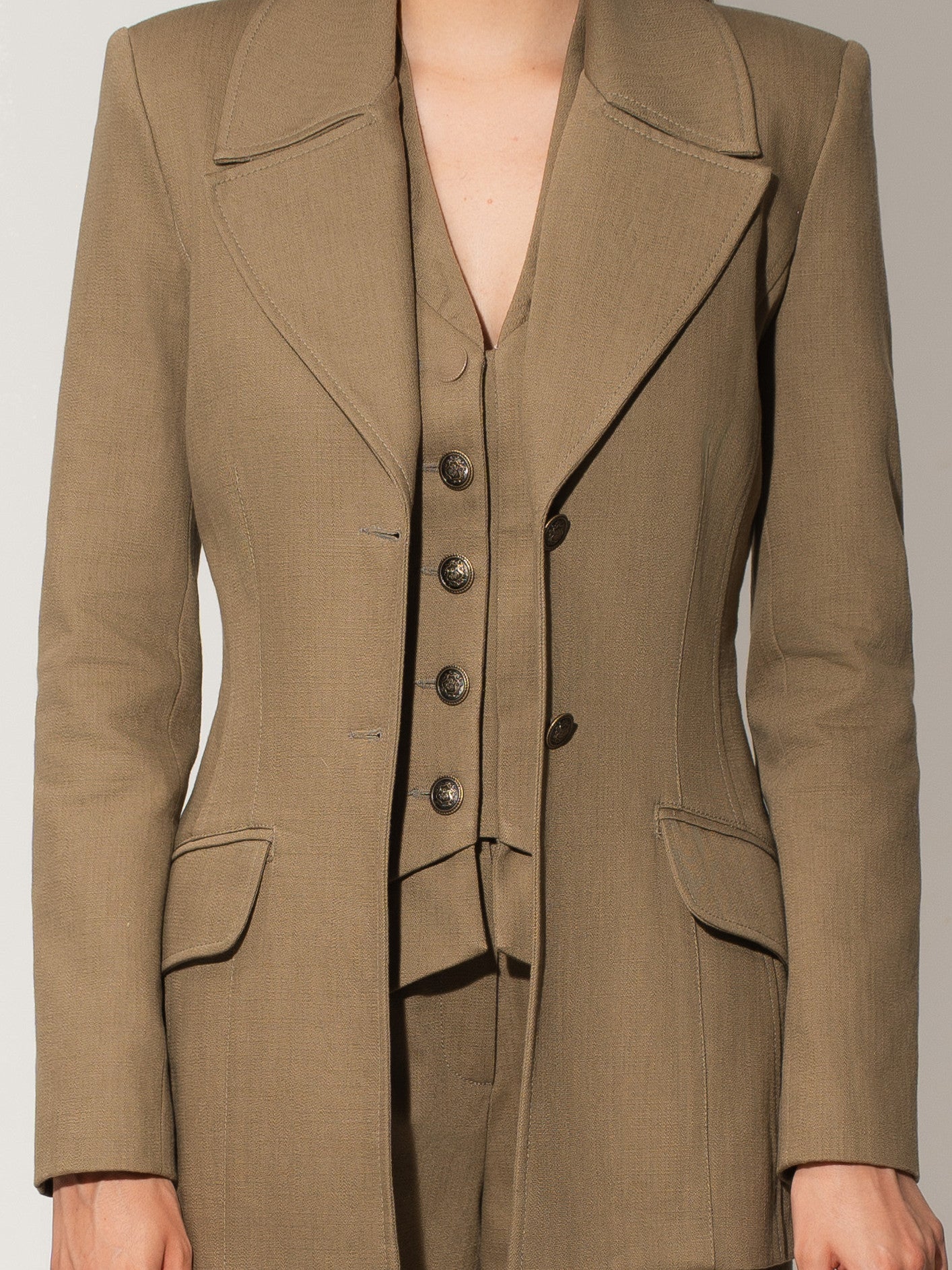 Single-Breasted Blazer & Trousers Linen Set - Green