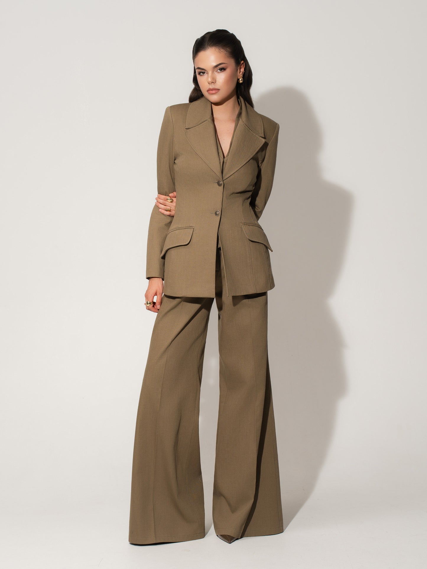 Single-Breasted Blazer & Trousers Linen Set - Green