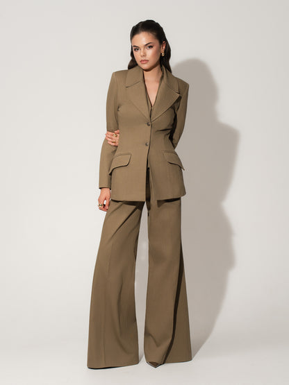 Single-Breasted Blazer & Trousers Linen Set - Green
