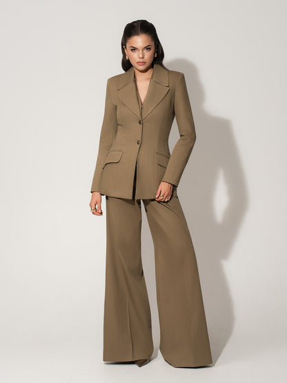 Single-Breasted Blazer & Trousers Linen Set - Green