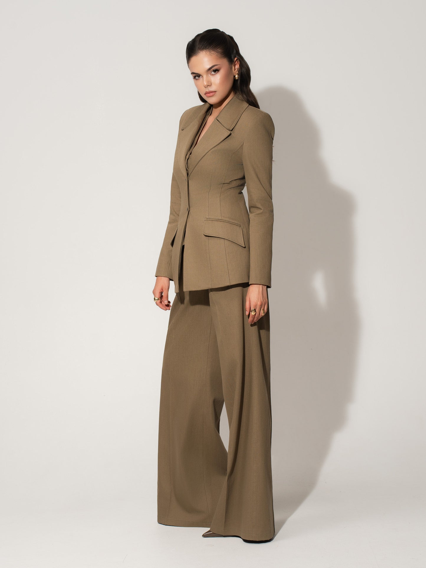 Single-Breasted Blazer & Trousers Linen Set - Green