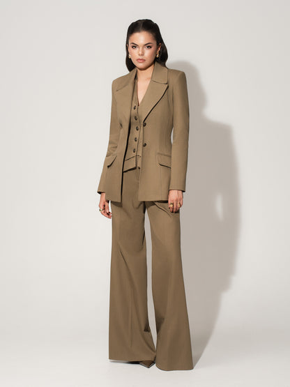 Single-Breasted Blazer & Trousers Linen Set - Green