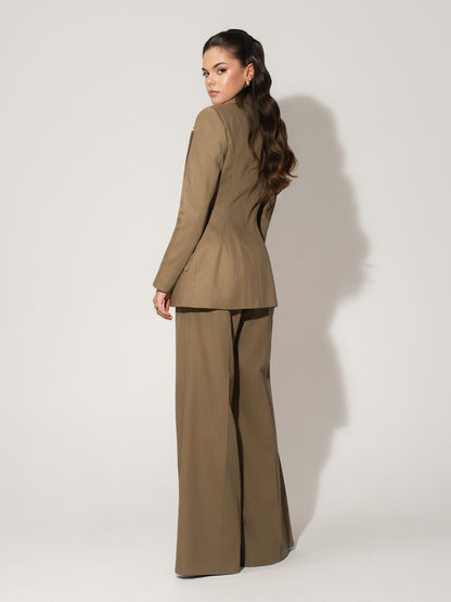 Single-Breasted Blazer & Trousers Linen Set - Green