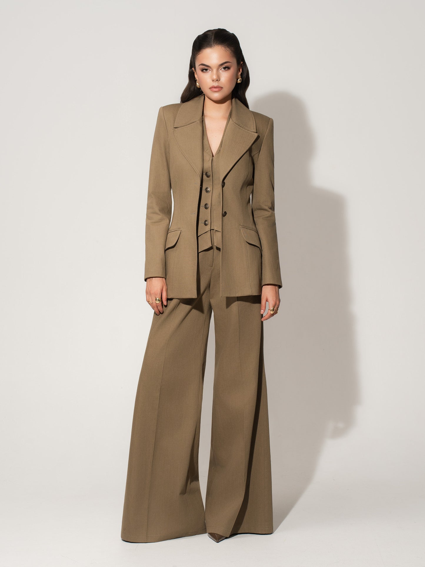 Single-Breasted Blazer & Trousers Linen Set - Green
